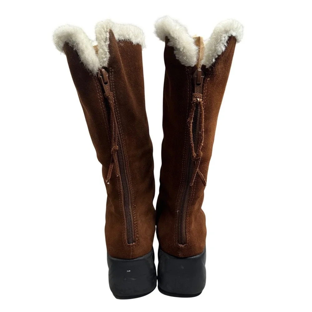 AEROSOLES Y2K Brown SUEDE Leather TALL BOOTS Size 6.5 Rubber‎ soles FUR LINED
